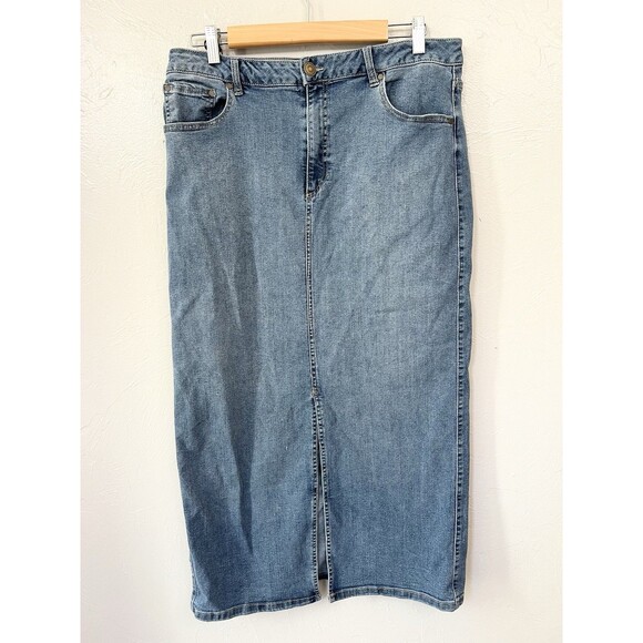 Rachel Zoe Repreve Women Hi-Rise Stretch Slit Maxi Denim Skirt Size 12 Blue - Picture 1 of 6